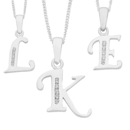 Image of Necklaces. Productname: 45cm Sterling Silver Cubic Zirconia Initial Necklace - Most Initials Available in Silver colour by brand - Bevilles