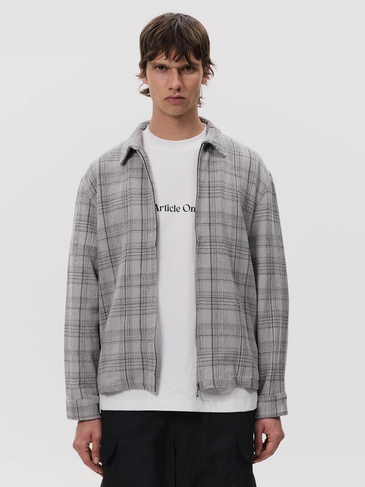 Image of a model wearing Tops. Productname: Article One Porter Zip Shirt in Light Grey colour by brand - Article One