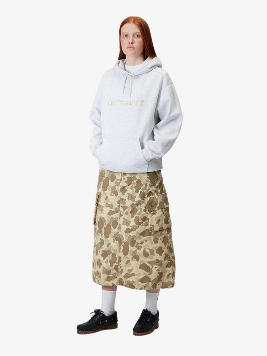 Image of a model wearing Skirts. Productname: Carhartt Wip Irwin Skirt in Camo Duck/Desert colour by brand - Carhartt Wip