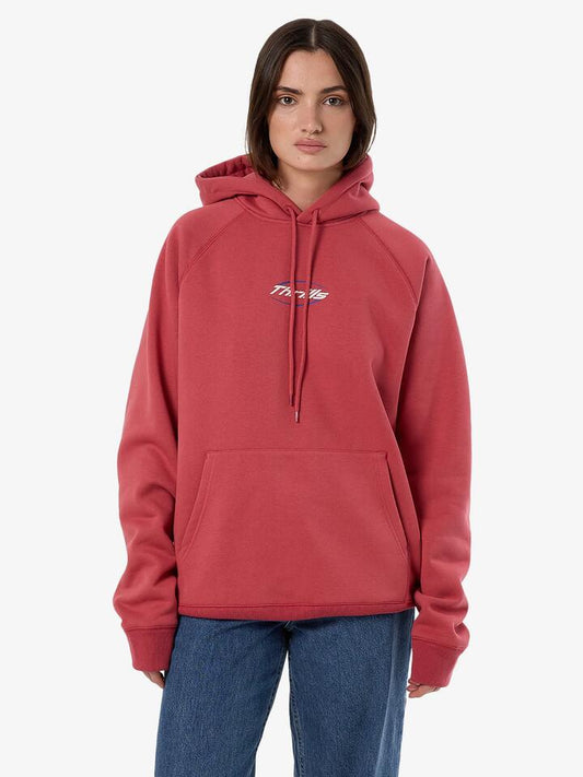 Image of a model wearing Outerwear. Productname: Thrills Fortune Flavours Raglan Hood in Redwood colour by brand - Thrills