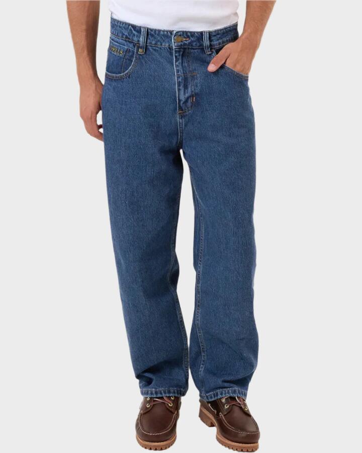 Image of Jeans. Productname: Thrills Mens Behind It All Big Slacker Denim Jeans Rinsed Blues - in Rinsed Blues colour by brand - Thrills
