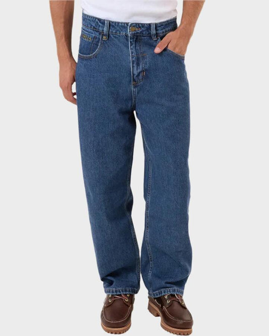Image of Jeans. Productname: Thrills Mens Behind It All Big Slacker Denim Jeans Rinsed Blues - in Rinsed Blues colour by brand - Thrills