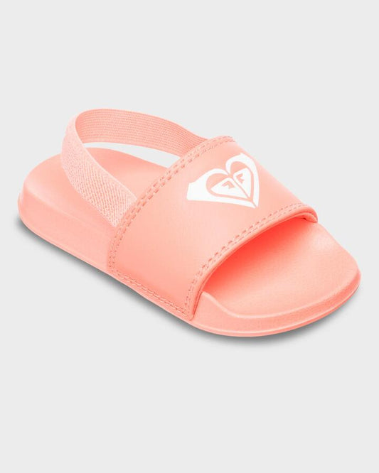Image of Slippers. Product name - Roxy Girls 2-7 Tw Slippy Slides Coral Chic in Coral Chic colour by brand - Roxy