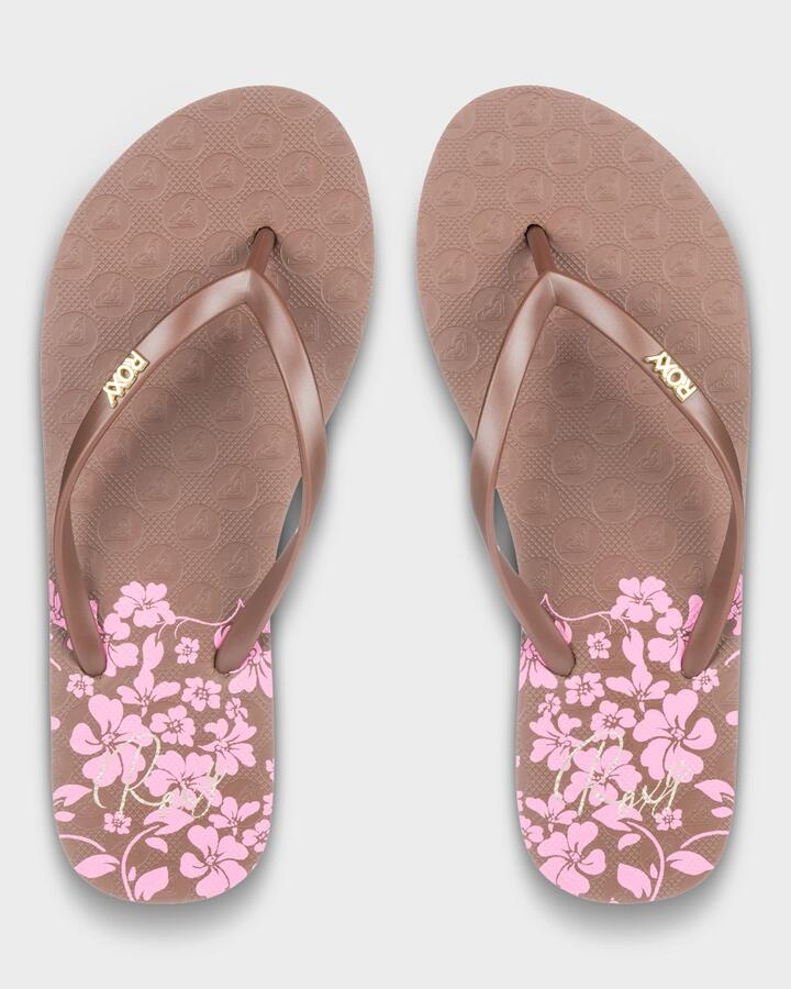Image of Sandals. Product name - Roxy Womens Viva Printed Thongs Tiramisu in Tiramisu colour by brand - Roxy