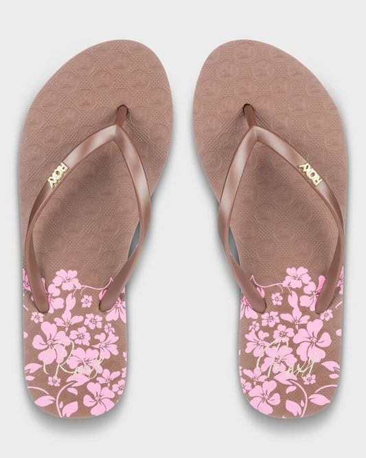 Image of Sandals. Product name - Roxy Womens Viva Printed Thongs Tiramisu in Tiramisu colour by brand - Roxy
