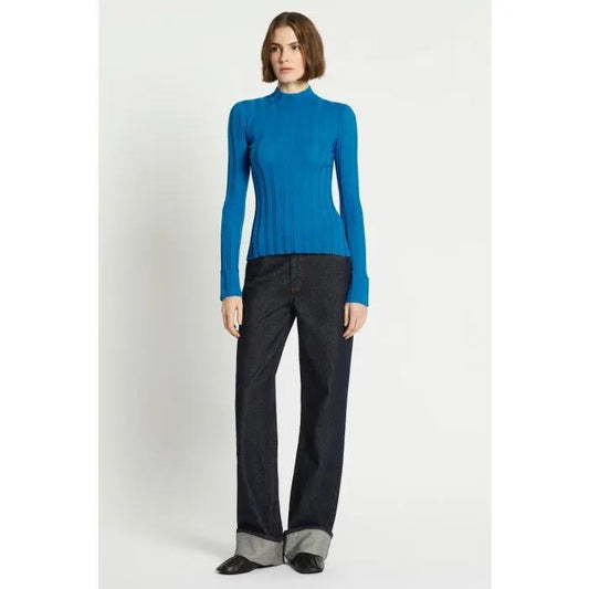 Image of a model wearing Tops. Productname: Atto Top in DARK BLUE colour by brand - sass and bide