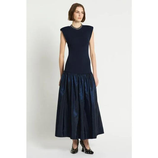 Image of a model wearing Dress. Productname: Super Moon Knit Dress in NAVY colour by brand - sass and bide