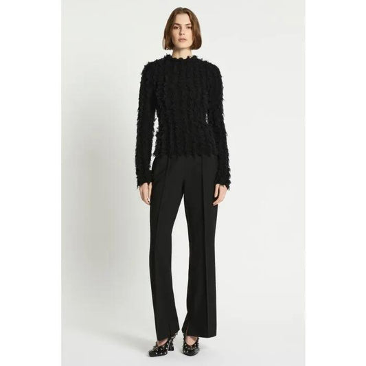 Image of a model wearing Tops. Productname: Birds Of A Feather Knit Top in Black colour by brand - sass and bide