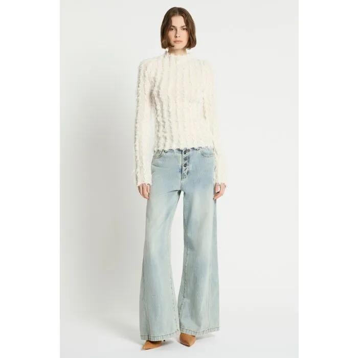 Image of a model wearing Tops. Productname: Birds Of A Feather Knit Top in Ivory colour by brand - sass and bide