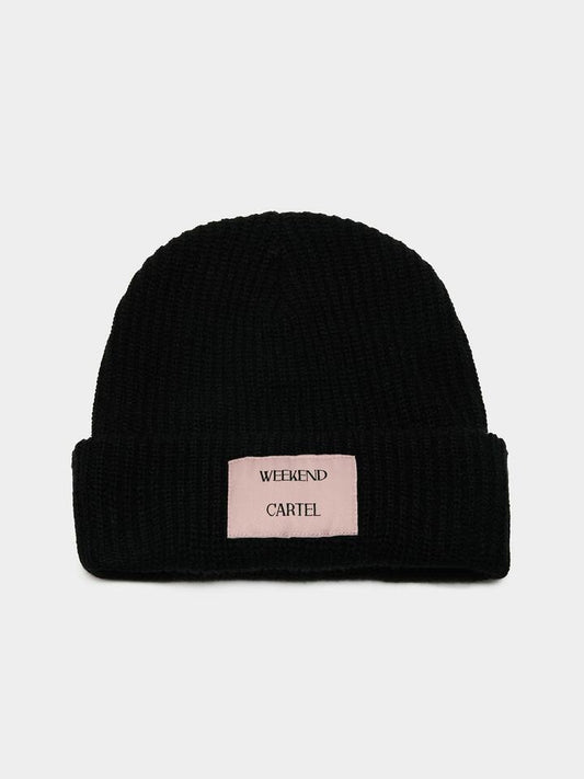 Image of Hats. Productname: Weekend Cartel Patch Beanie ONE SIZE Black in Black colour by brand - Weekend Cartel