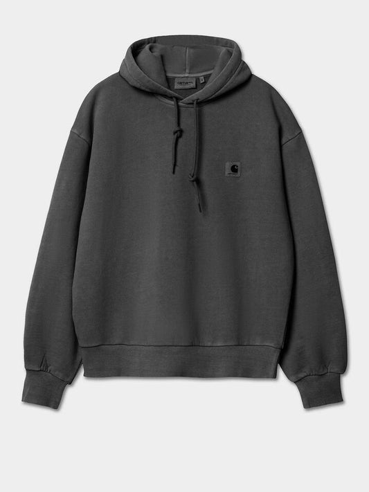 Image of a model wearing Outerwear. Productname: Carhartt Wip Hooded Nelson Sweat in Charcoal colour by brand - Carhartt Wip
