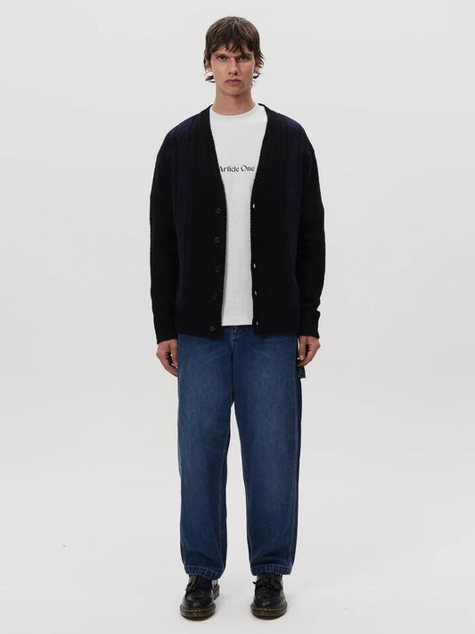 Image of a model wearing Denim. Productname: Article One Barker Carpenter in Indigo colour by brand - Article One
