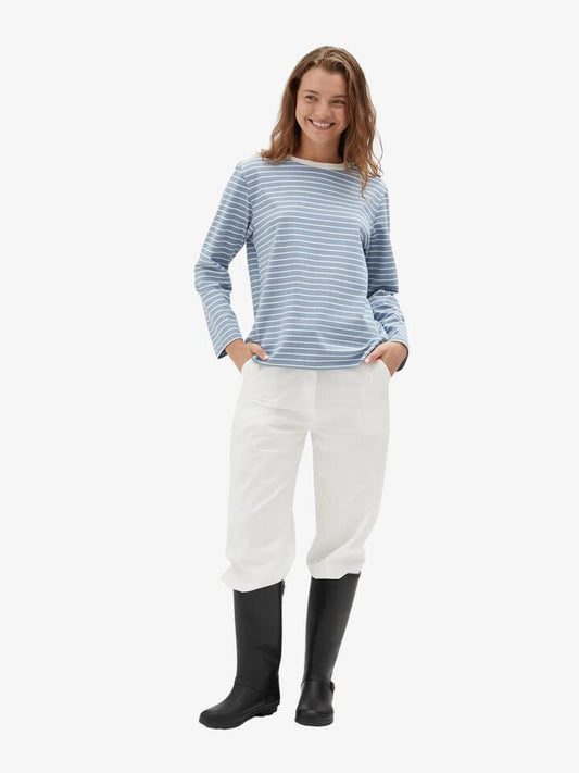 Image of a model wearing Tops. Productname: Holiday Shop Cotton Striped Long Sleeve Top in Blue Stripe colour by brand - Holiday Shop