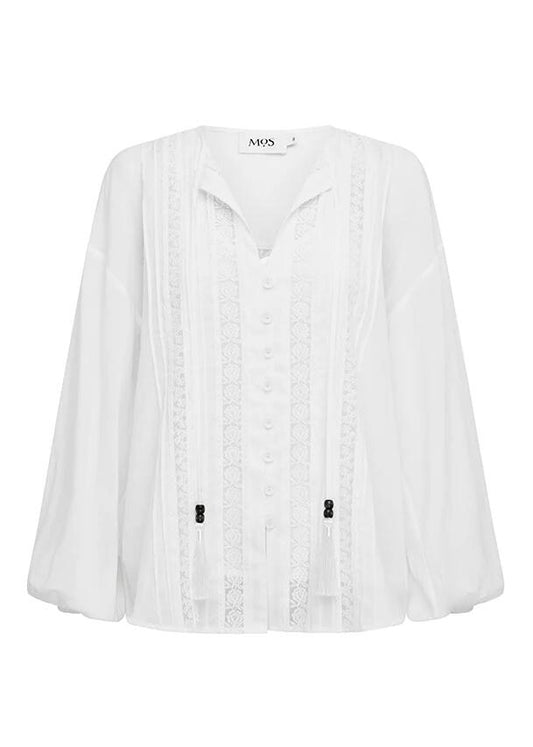 Image of a model wearing Tops. Productname: Ivy Blouse in White colour by brand - MOS The Label