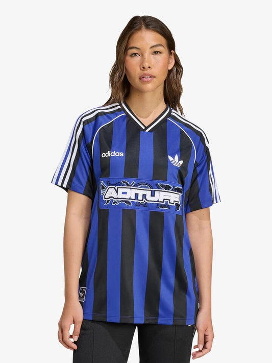 Image of a model wearing Tops. Productname: Adidas Soccer Summer Fem Jersey in semi lucid blue/black colour by brand - Adidas