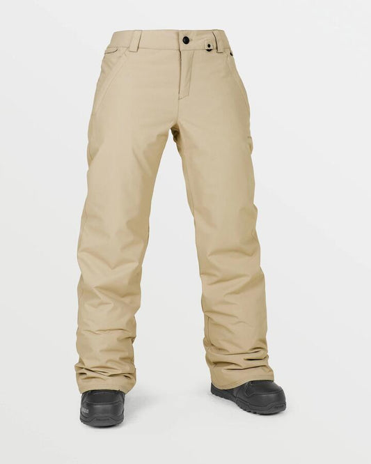 Image of a model wearing Pants. Productname: Volcom Womens Frochickie Insulated Snow Pants Sand - in Sand colour by brand - Volcom
