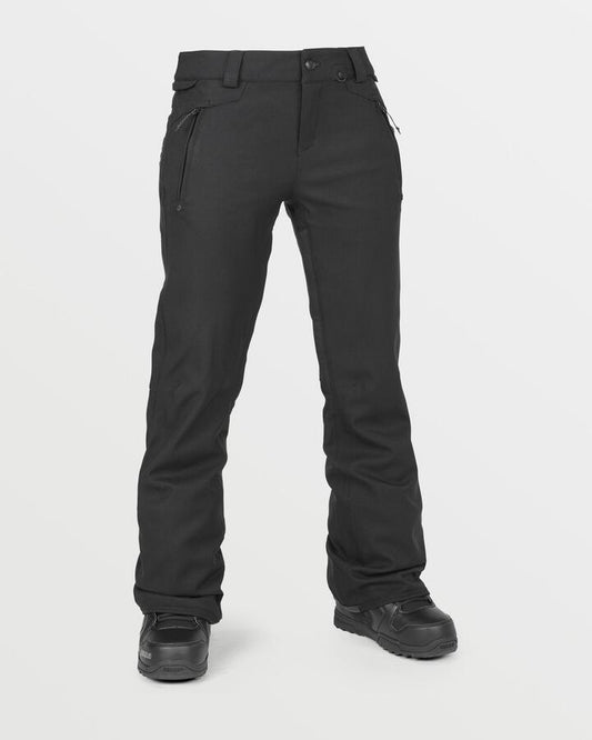 Image of a model wearing Pants. Productname: Volcom Womens Genus Stretch Snow Pants Black - in Black colour by brand - Volcom