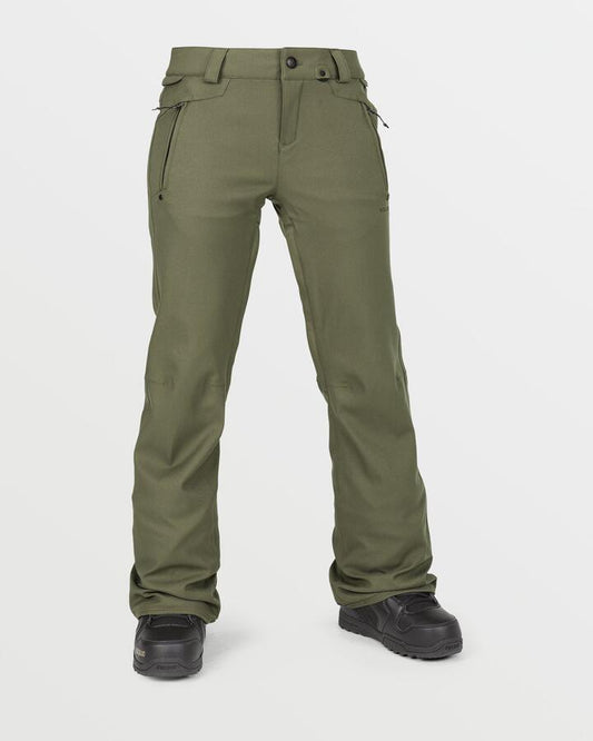 Image of a model wearing Pants. Productname: Volcom Womens Genus Stretch Snow Pants Ivy - in Ivy colour by brand - Volcom