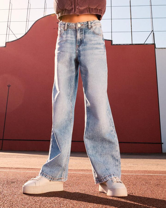 Image of Jeans. Productname: Roxy Girls 8-16 Milla Wide Mid Leg Rg Denim Jeans Beau Blue - in Beau Blue colour by brand - Roxy