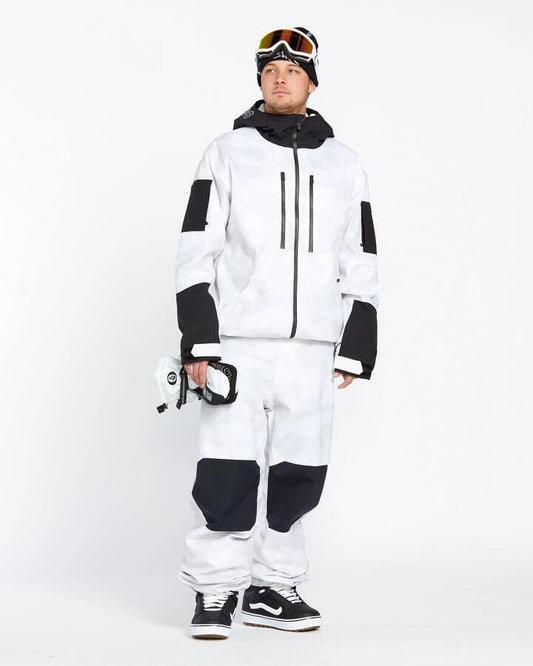 Image of a model wearing Pants. Productname: Volcom - Mens Snow Billow Snow Pants - White Camo - in White Camo colour by brand - Volcom