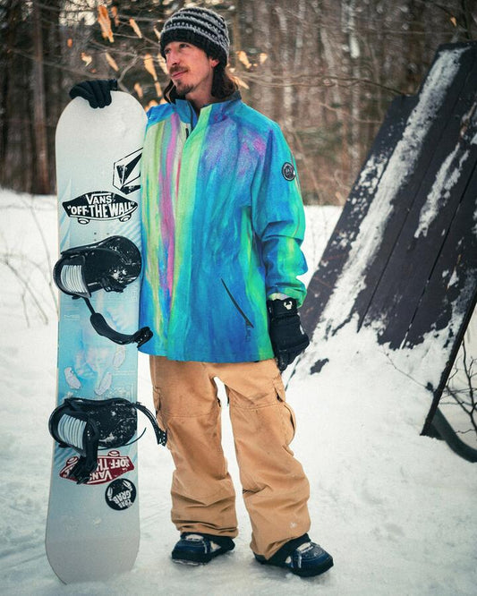 Image of a model wearing Outerwear. Productname: Volcom - Mens Ravraah Snow Jacket - Celestial Blue - in Celestial Blue colour by brand - Volcom