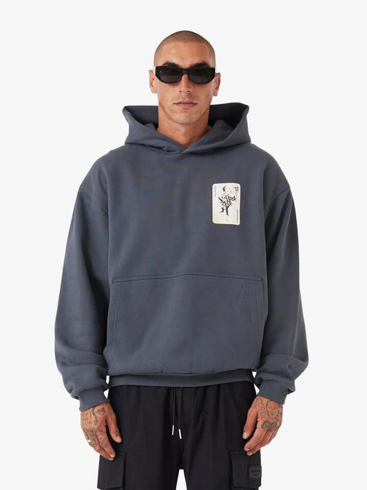 Image of a model wearing Outerwear. Productname: Zanerobe Joker Box Hood in Anchor colour by brand - Zanerobe