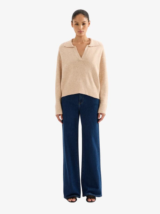 Image of a model wearing Tops. Productname: Nude Lucy Kinsley Rugby Knit in Oatmeal colour by brand - Nude Lucy