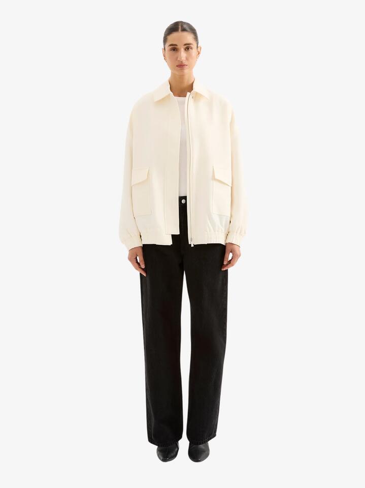 Image of a model wearing Outerwear. Productname: Nude Lucy Andrea Jacket in Ivory colour by brand - Nude Lucy