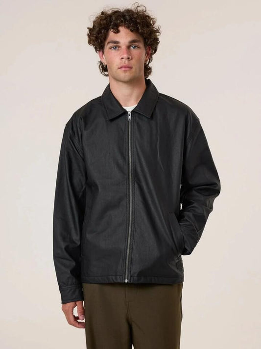 Image of a model wearing Outerwear. Productname: Thrills Don't Bother Me Work Jacket in Black colour by brand - Thrills