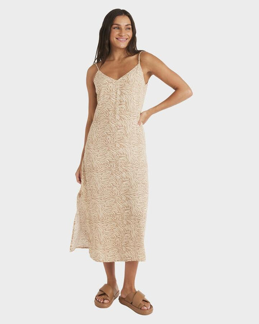 Image of Dresses. Product name - Roxy Womens Gone Wild Stay Sunny Midi Dress Parchment in Parchment colour by brand - Roxy