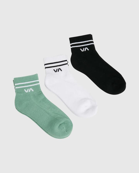 Image of Socks. Productname: RVCA - Womens Va Mini 3 Pack Crew Sock - Green Haze - in Green Haze colour by brand - RVCA