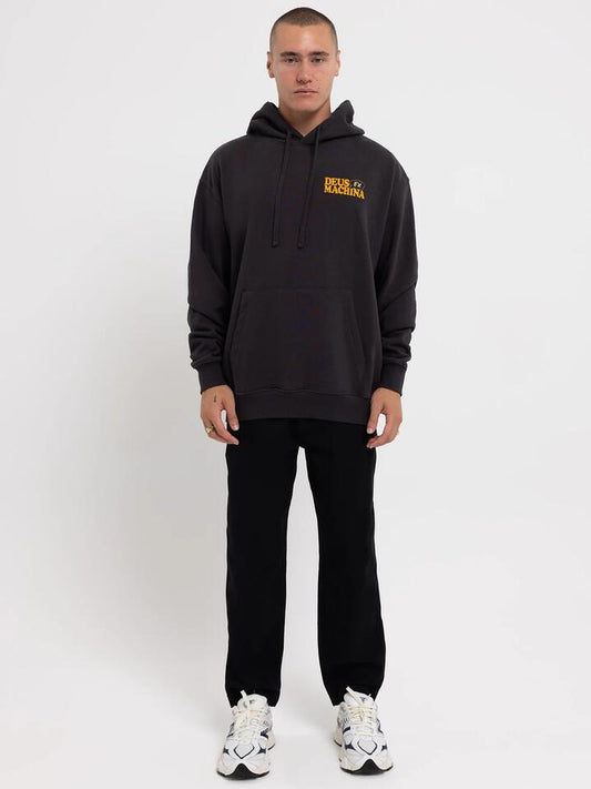 Image of a model wearing Outerwear. Productname: Deus Square Takes Circle Hoodie in Anthracite colour by brand - Deus