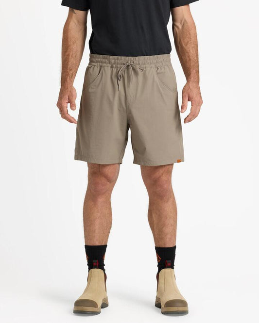 Image of a model wearing Shorts. Productname: Volcom - Mens Rack Ii Hybrid Shorts - Brindle - in Brindle colour by brand - Volcom