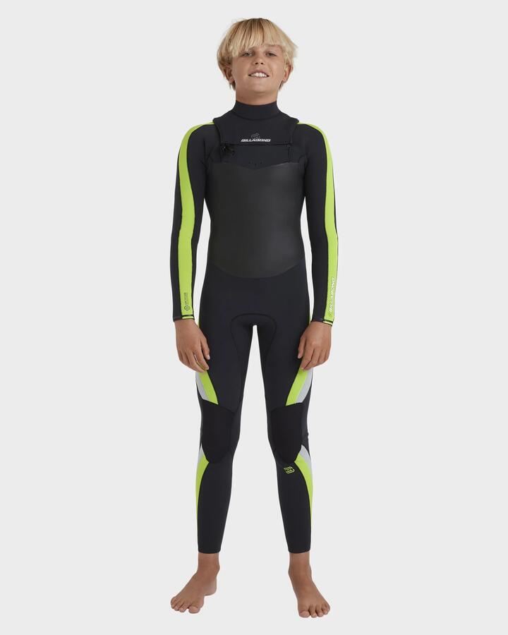Image of Wetsuits. Product name - Billabong Boys 8-16 3/2 Oscillator Chest Zip Wetsuit Lime in Lime colour by brand - Billabong