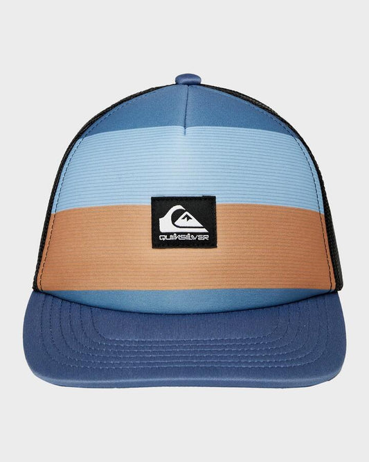 Image of Hats. Productname: Quiksilver Boys 8-16 Emu Coop Trucker Cap China Blue Reconnect Stripe - in China Blue Reconnect Stripe colour by brand - Quiksilver