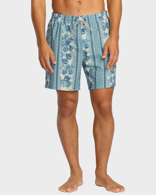 Image of a model wearing Shorts. Product name - Billabong Mens Sundays Layback 17" Swim Shorts Blue Shadow - in Blue Shadow colour by brand - Billabong