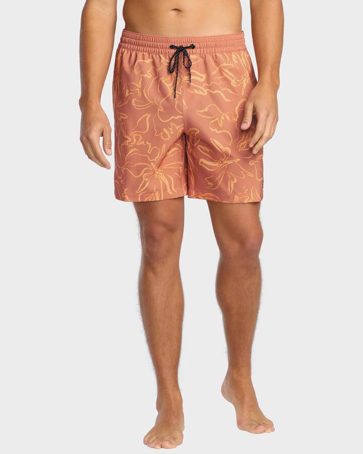 Image of a model wearing Shorts. Product name - Billabong Mens Sundays Layback 17" Swim Shorts Dusty Rose - in Dusty Rose colour by brand - Billabong