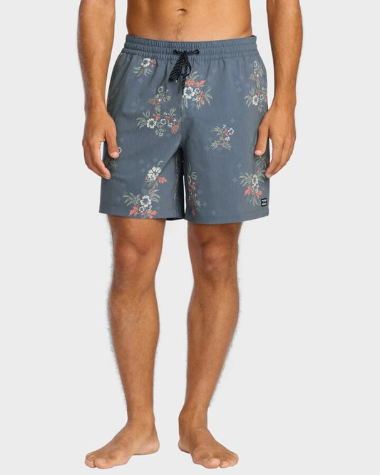 Image of a model wearing Shorts. Productname: Billabong Mens Sundays Layback 17" Swim Shorts Steel Blue - in Steel Blue colour by brand - Billabong