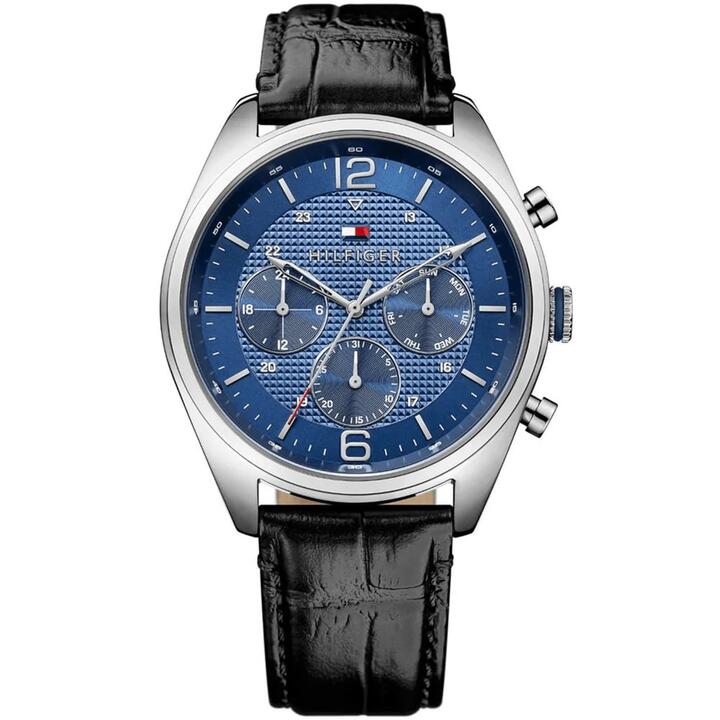Image of Watches. Productname: Tommy Hilfiger Corbin Black Leather Navy Dial Men's Watch 1791182 in Watch colour by brand - Tommy Hilfiger