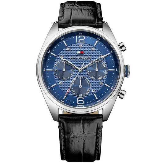 Image of Watches. Productname: Tommy Hilfiger Corbin Black Leather Navy Dial Men's Watch 1791182 in Watch colour by brand - Tommy Hilfiger