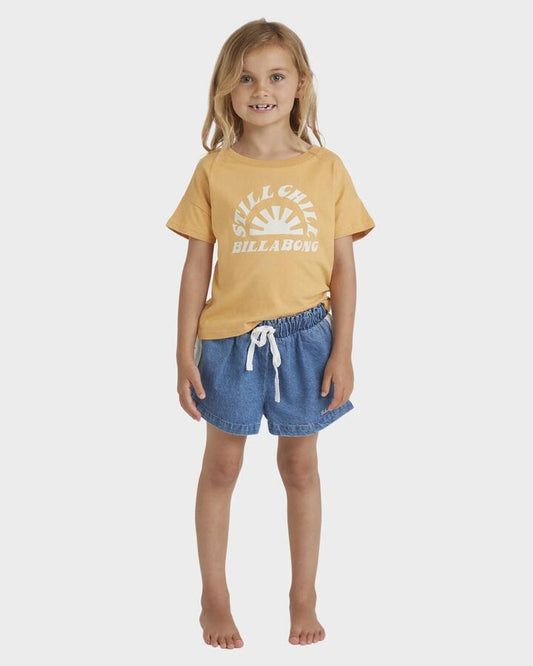 Image of a model wearing Tops. Productname: Billabong - Girls 0-5 Still Chill T-Shirt - Clay - in Clay colour by brand - Billabong