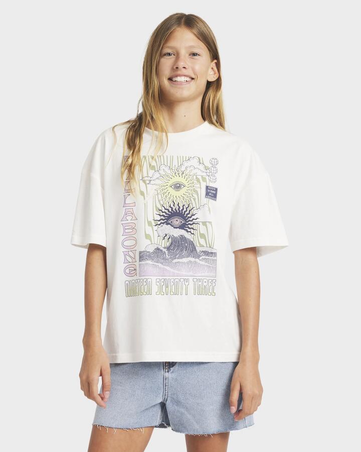 Image of a model wearing Tops. Productname: Billabong - Girls 6-16 Swell Trip T-Shirt - Salt Crystal - in Salt Crystal colour by brand - Billabong