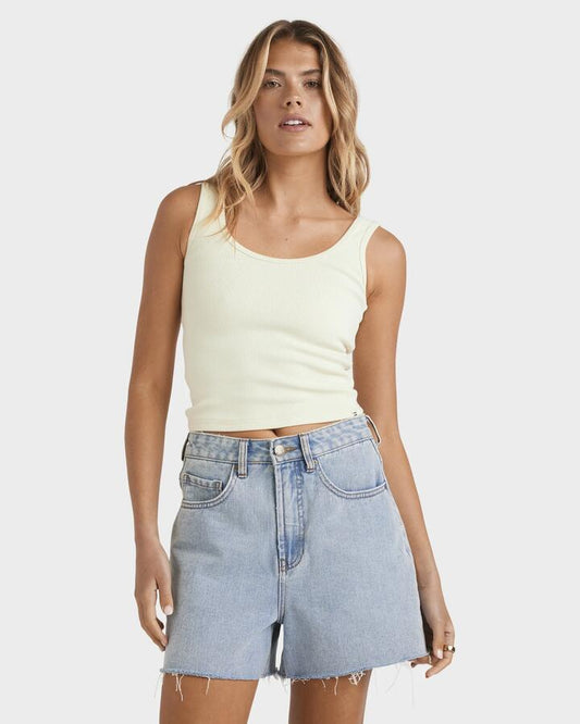 Image of a model wearing Tops. Productname: Billabong - Womens Everyday Tank Top - Butter - in Butter colour by brand - Billabong