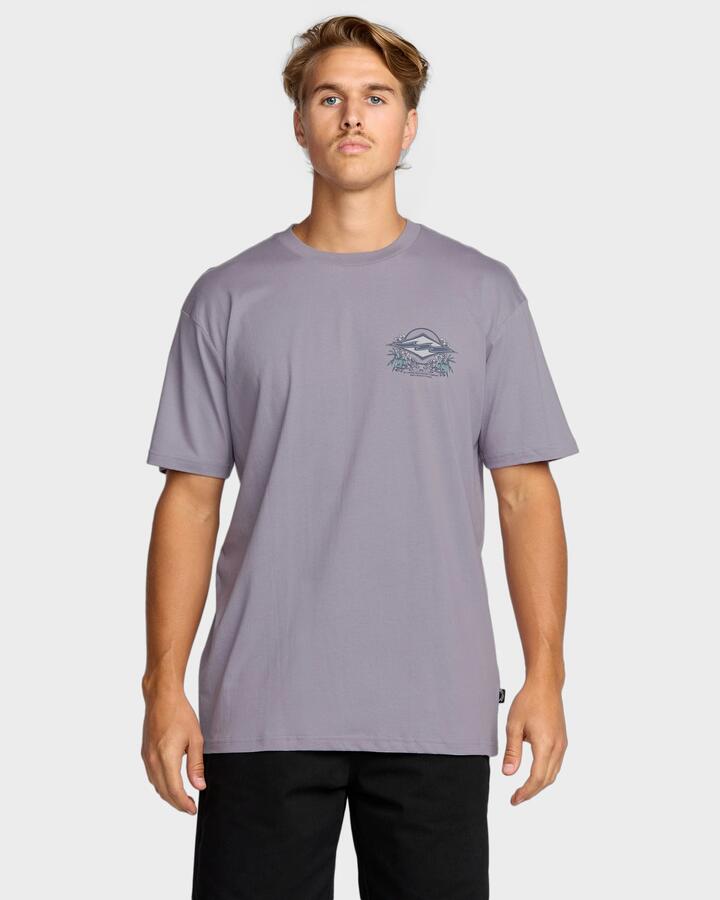 Image of a model wearing Tops. Productname: Billabong - Mens Jaybay T-Shirt - Light Purple - in Light Purple colour by brand - Billabong