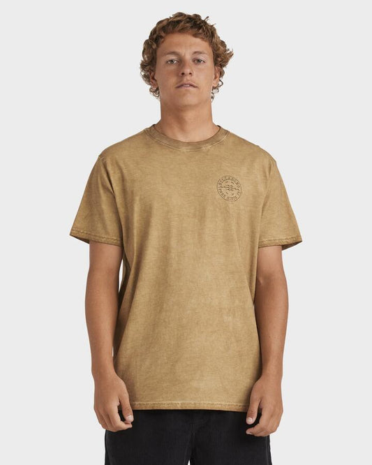 Image of a model wearing Tops. Productname: Billabong - Mens Big Wave Daz T-Shirt - Khaki - in Khaki colour by brand - Billabong
