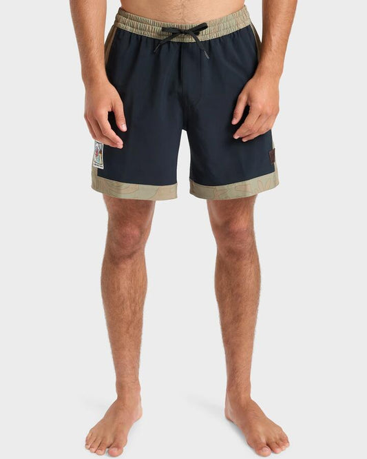 Image of a model wearing Shorts. Productname: Quiksilver Mens Disconnect Volley 17" Swim Shorts Black - in Black colour by brand - Quiksilver