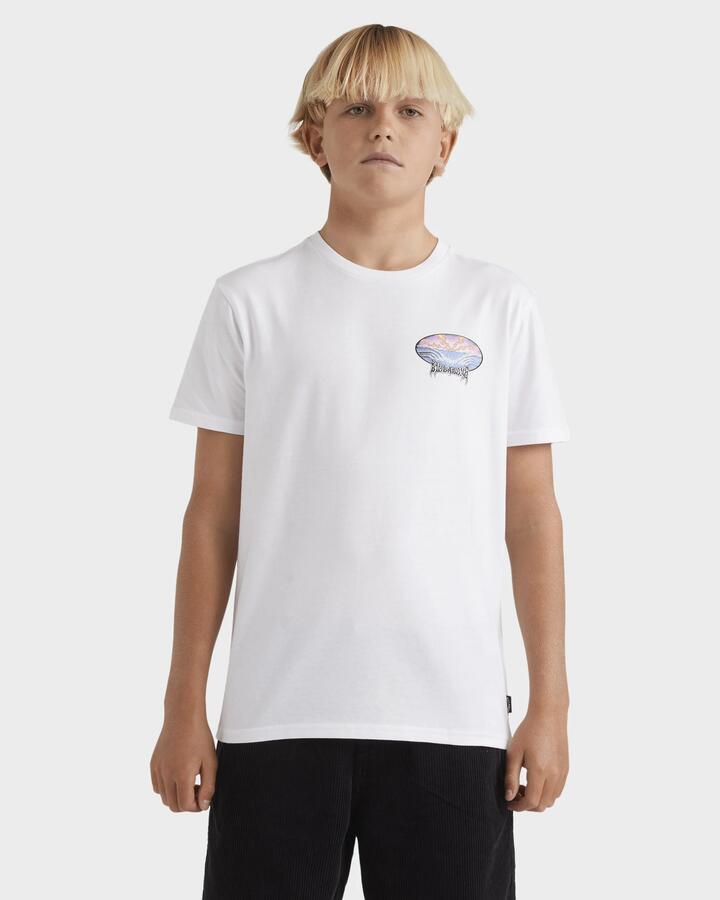 Image of a model wearing Tops. Productname: Billabong - Boys 8-16 Quadtripe Up T-Shirt - White - in White colour by brand - Billabong
