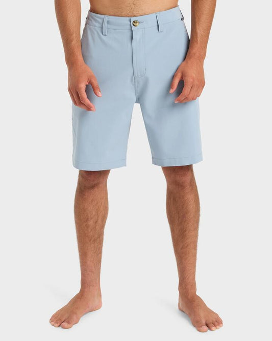 Image of a model wearing Shorts. Productname: Quiksilver - Mens Union Amphibian 20" Hybrid Shorts - Ashley Blue - in Ashley Blue colour by brand - Quiksilver