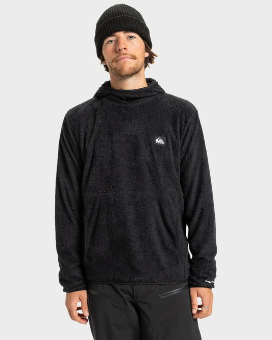 Image of a model wearing Outerwear. Productname: Quiksilver - Mens Warm Up Pullover Hoodie - Black - in Black colour by brand - Quiksilver