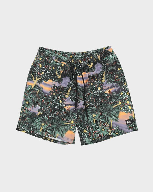 Image of a model wearing Shorts. Productname: Quiksilver Mens Surfsilk Volley 17" Swim Shorts India Ink Hidden Gem - in India Ink Hidden Gem colour by brand - Quiksilver